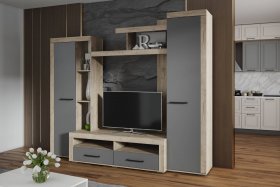 Стенка Марсель-4 (дуб крафт серый/графит серый) в Норильске - norilsk.mebel-nsk.ru | фото